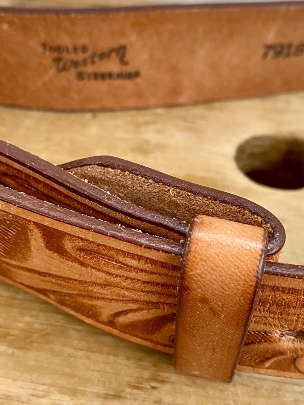 Steerhide No Buckle Belt. Tooled Western, Cowboy, Country Strap.